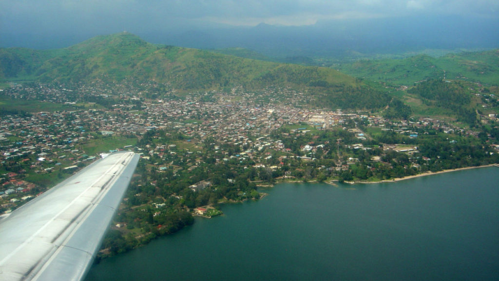 Aerial view of Goma on the banks of Lake Kivu